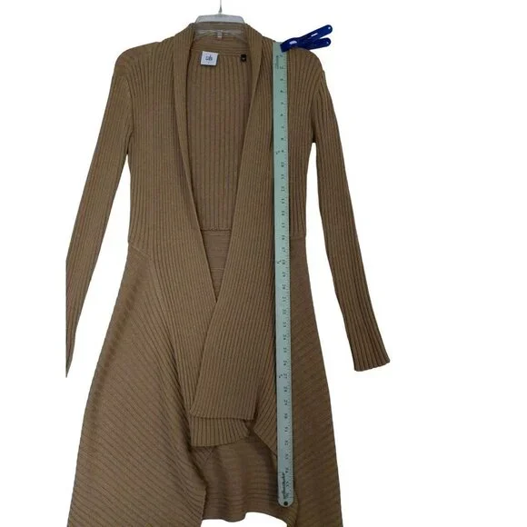 Cabi‎ Cardigan Sweater Womens S Tan Long Open Front Ribbed Sweatheart Style 3164 - Picture 5 of 6